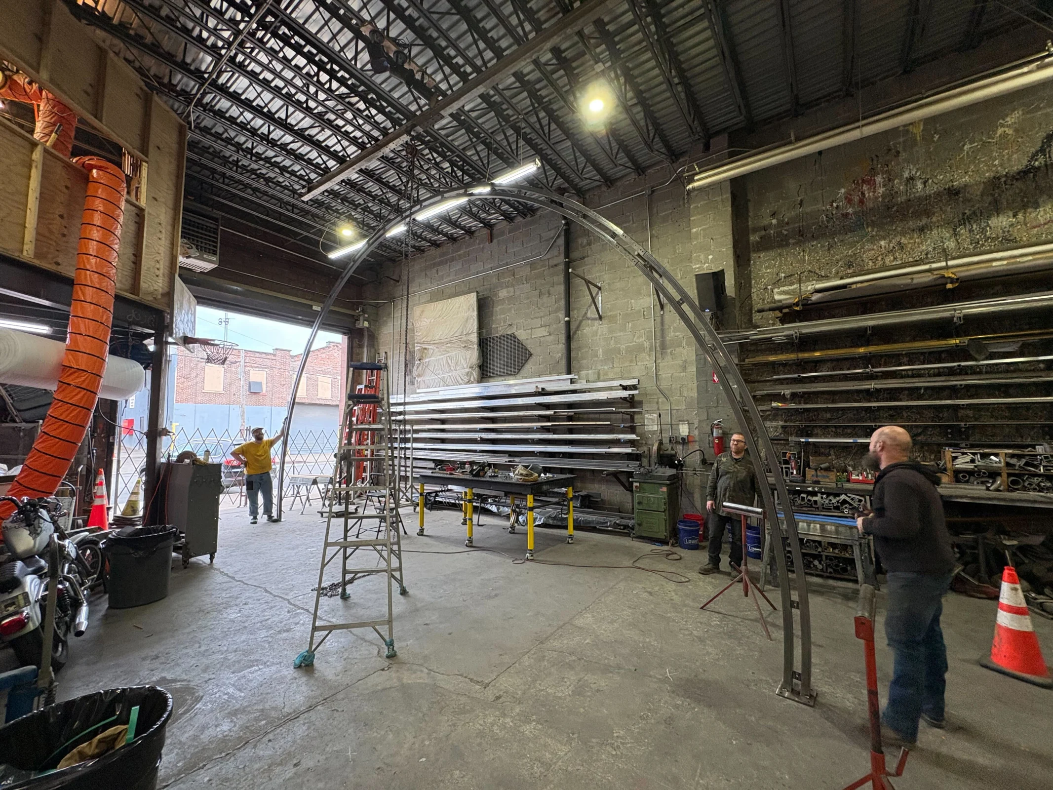 Lincoln Center arch during fabrication in the 618 shop
